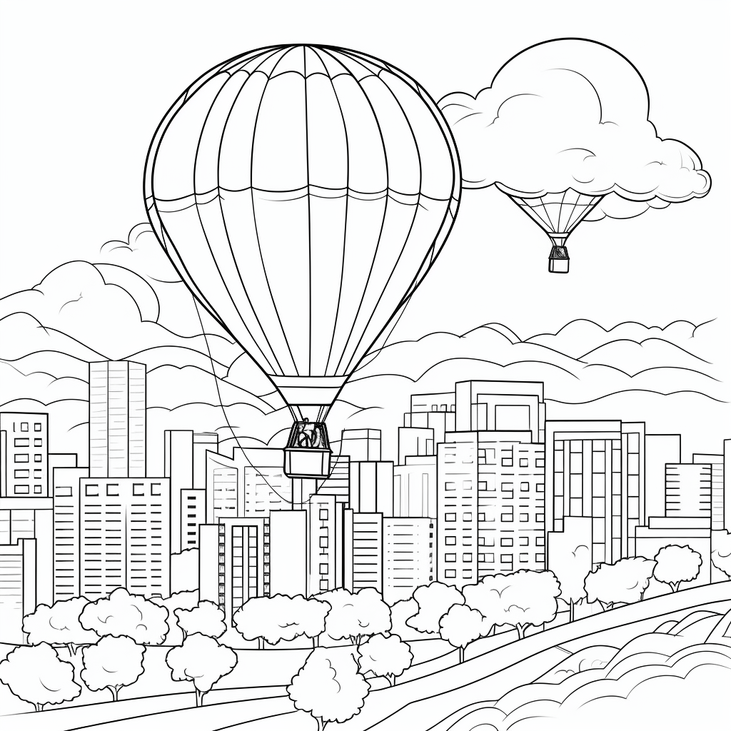 Hei Luftballon Ber Der Stadt Happycoloring Net