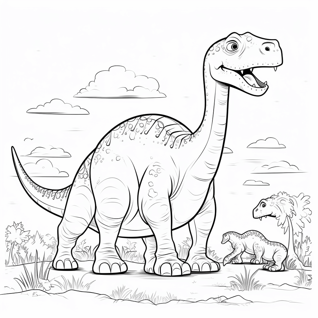 Ängstlicher Apatosaurus vor einem T-Rex Ausmalbild und Malvorlage