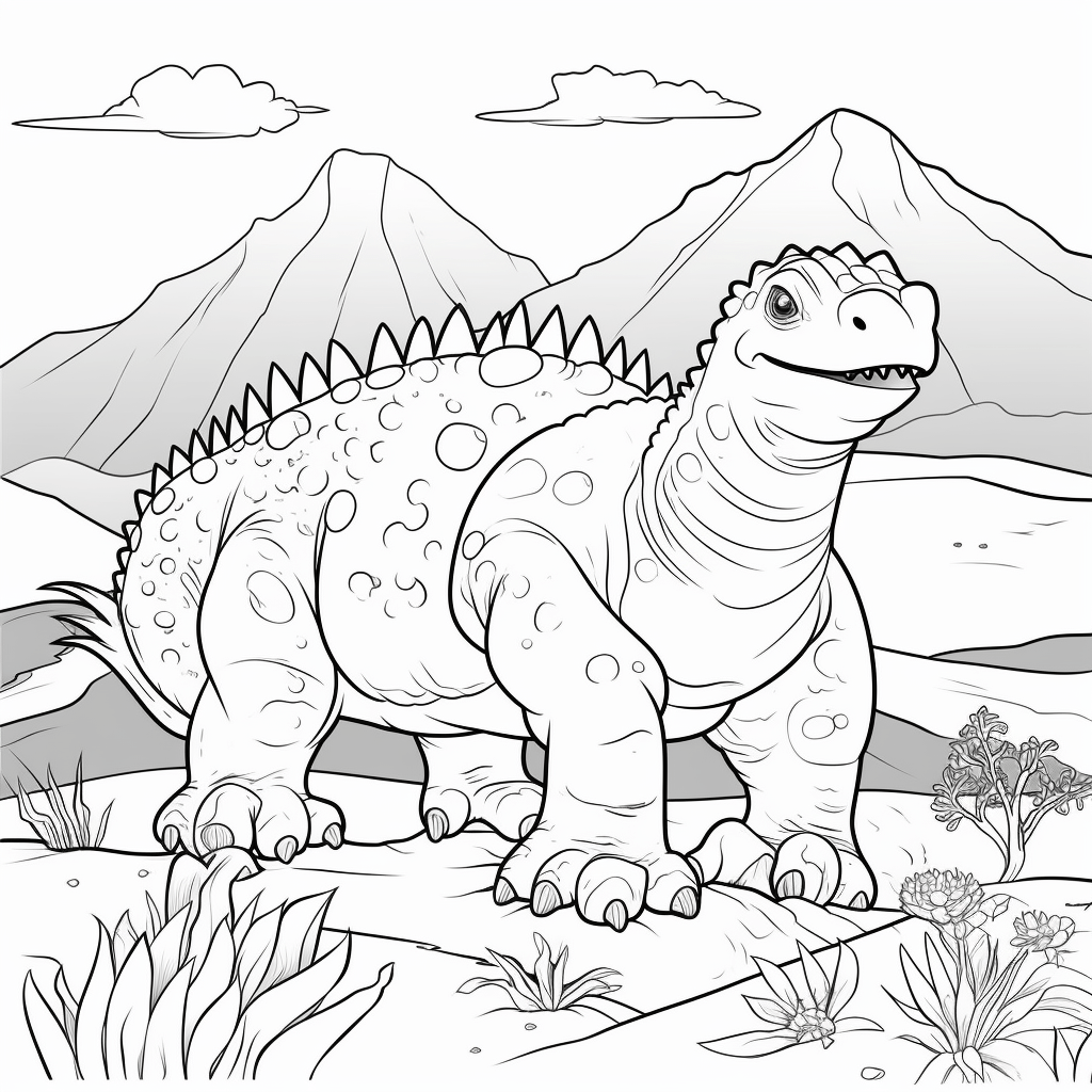 Ankylosaurus spürt die Hitze des Vulkans Ausmalbild und Malvorlage