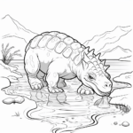 Ankylosaurus trinkt aus Fluss Ausmalbild und Malvorlage