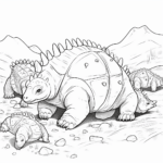 Ankylosaurus umgeben von Artgenossen Ausmalbild und Malvorlage