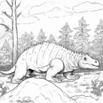 Ankylosaurus versteckt sich im Wald Ausmalbild und Malvorlage