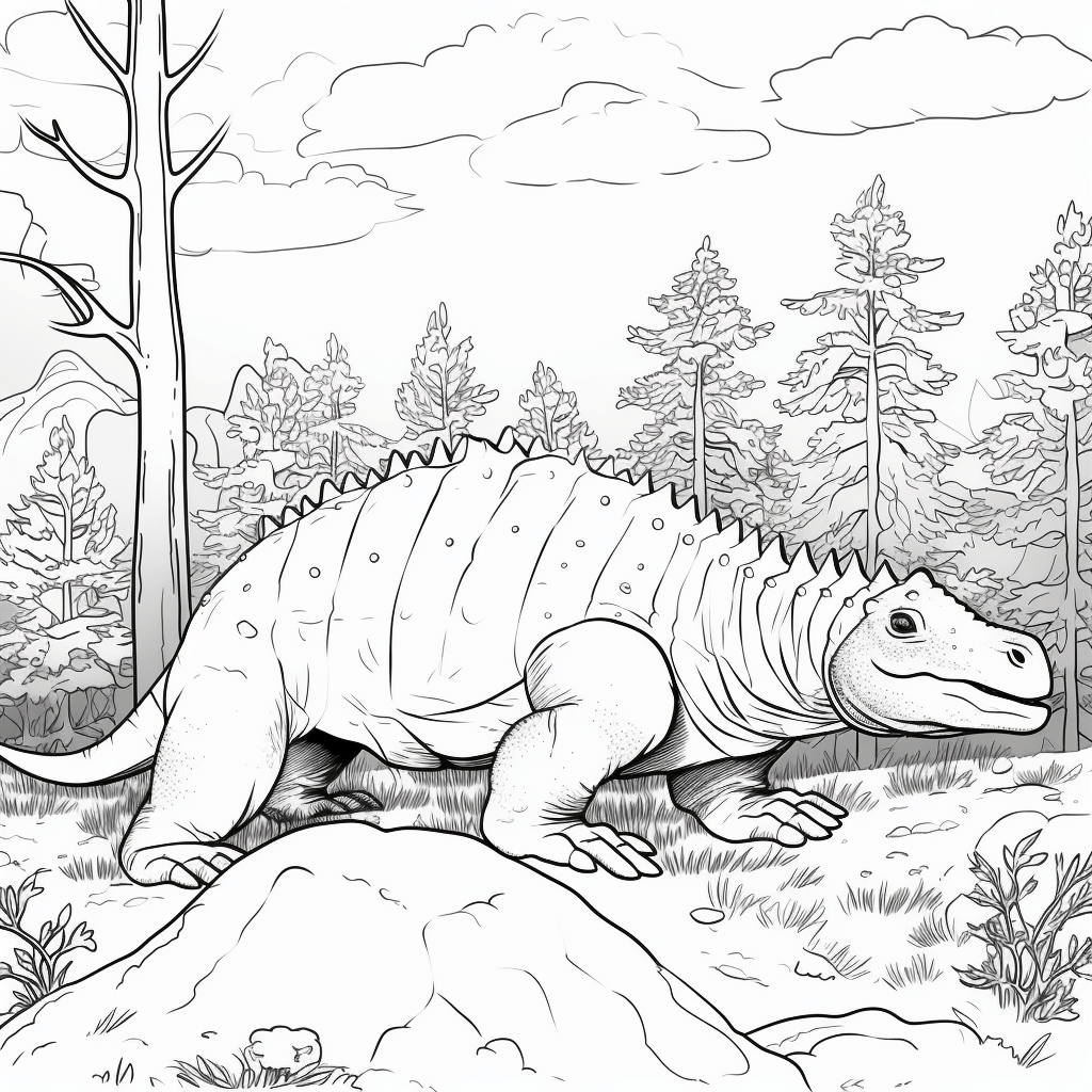 Ankylosaurus versteckt sich im Wald Ausmalbild und Malvorlage