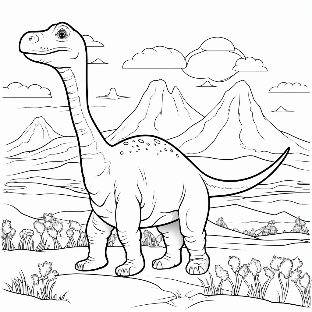 Apatosaurus flieht vor einem Vulkan Ausmalbild und Malvorlage