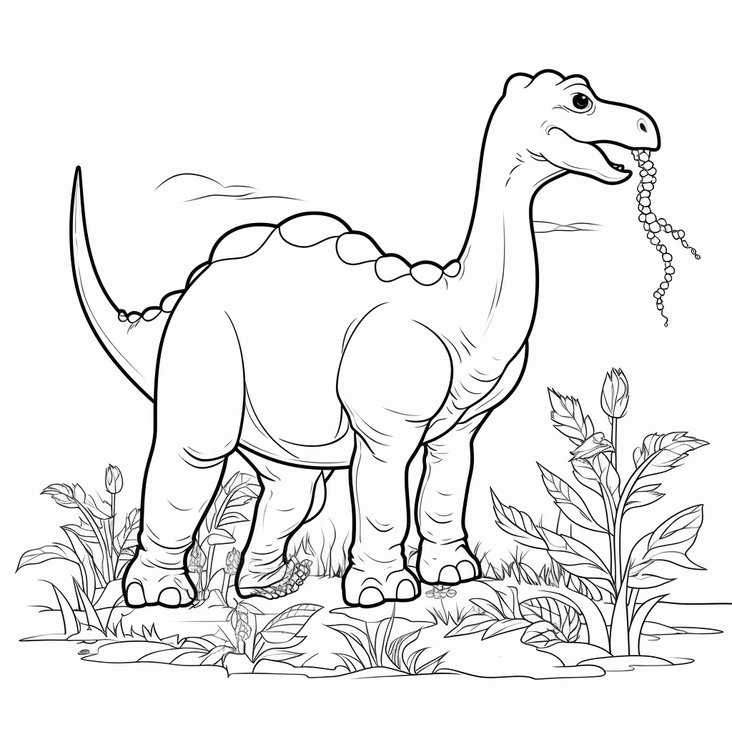 Apatosaurus füllt seinen Bauch mit Blättern Ausmalbild und Malvorlage