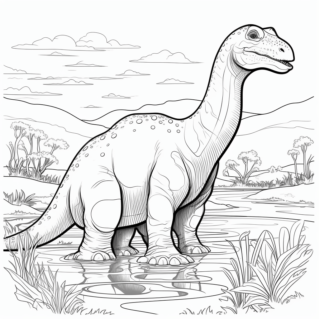 Apatosaurus im Wasser Ausmalbild und Malvorlage