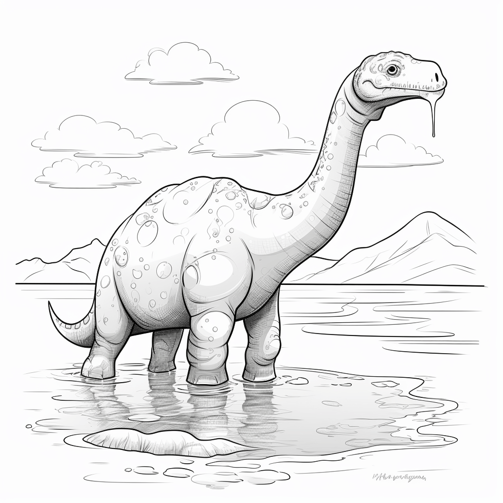 Apatosaurus planscht im Wasser Ausmalbild und Malvorlage