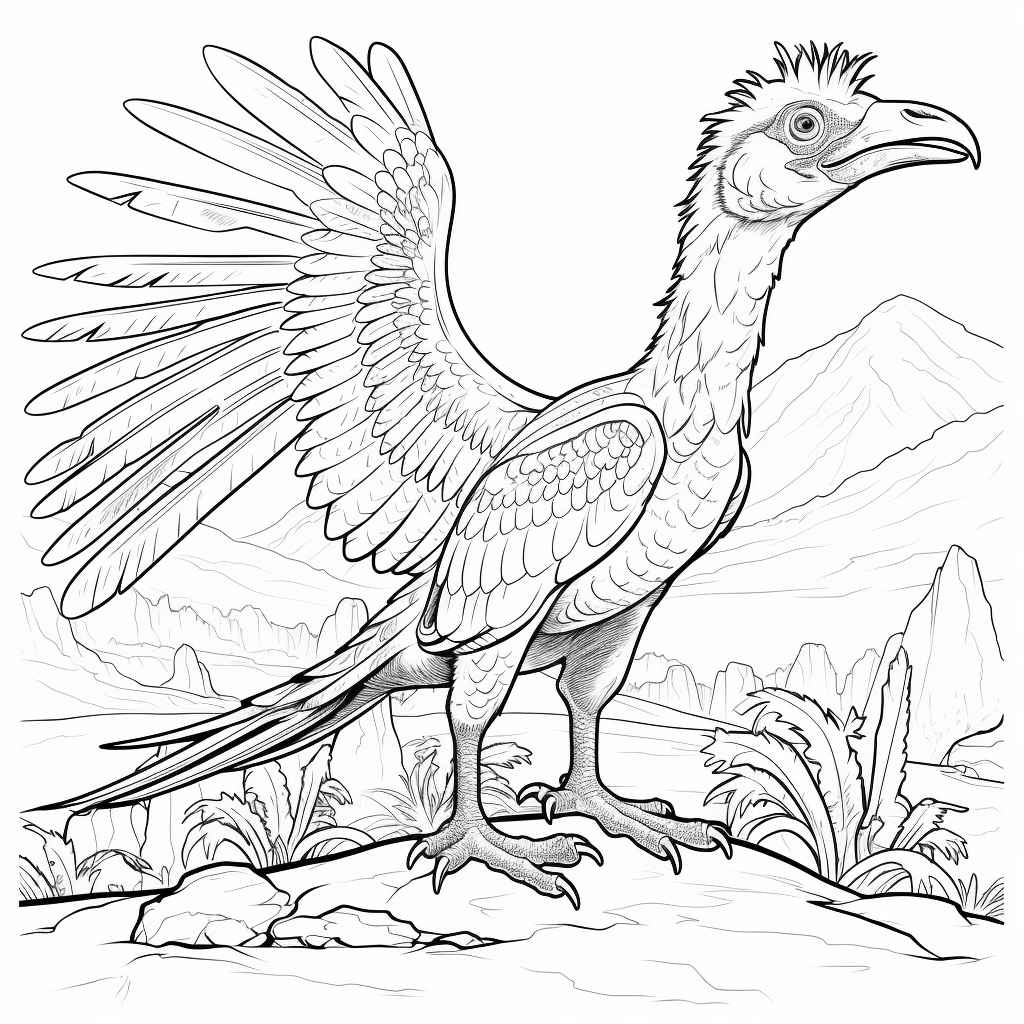 Archaeopteryx fliegt über einen Vulkan Ausmalbild und Malvorlage