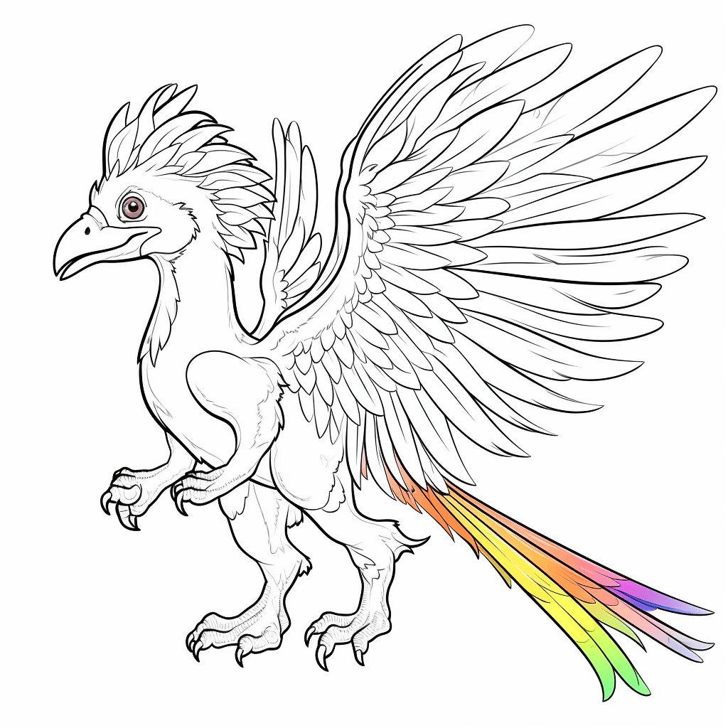 Archaeopteryx hat die Farben eines Regenbogens auf den Federn Ausmalbild und Malvorlage