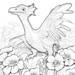 Archaeopteryx mit Blumen Ausmalbild und Malvorlage