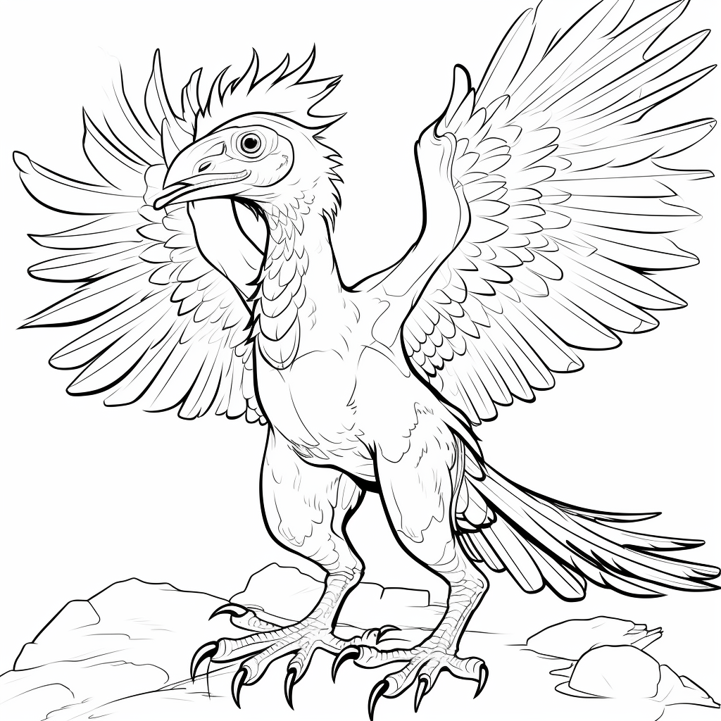 Archaeopteryx mit Knochen Ausmalbild und Malvorlage