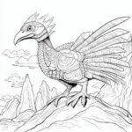 Archaeopteryx mit Vulkanen Ausmalbild und Malvorlage