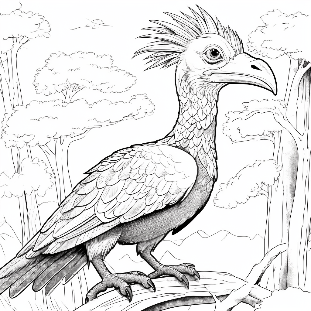 Archaeopteryx sitzt auf einem Baum Ausmalbild und Malvorlage