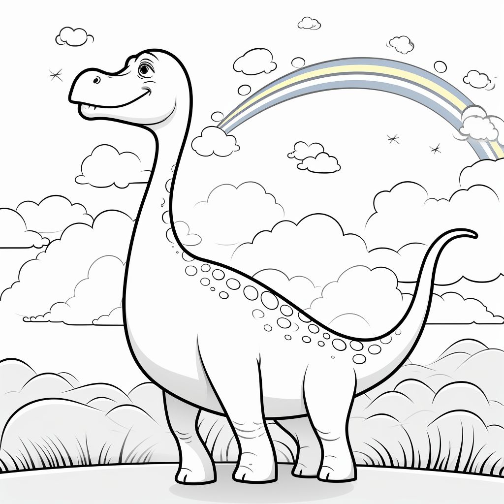 Brachiosaurus bewundert einen Regenbogen Ausmalbild und Malvorlage