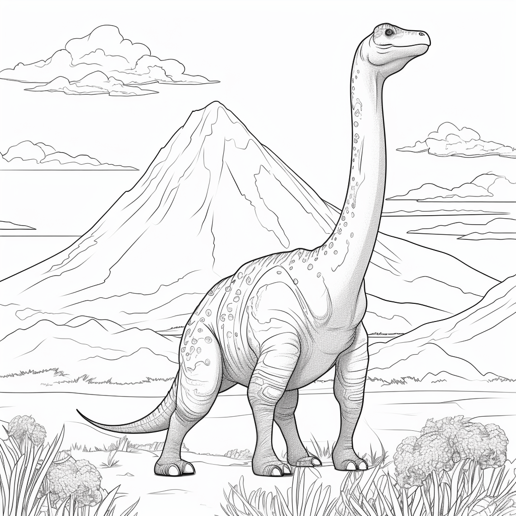 Brachiosaurus flieht vor einem Vulkan Ausmalbild und Malvorlage
