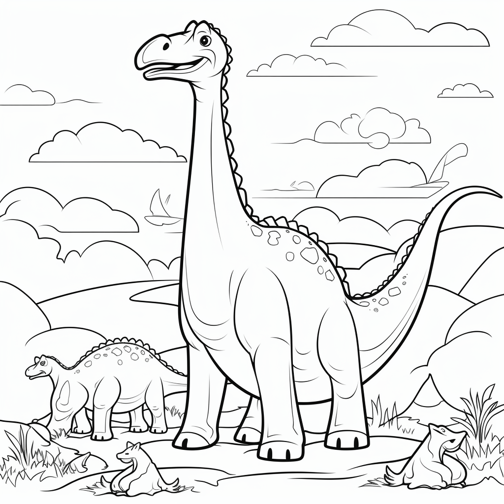 Brachiosaurus hat bunte Punkte auf seinem Körper Ausmalbild und Malvorlage