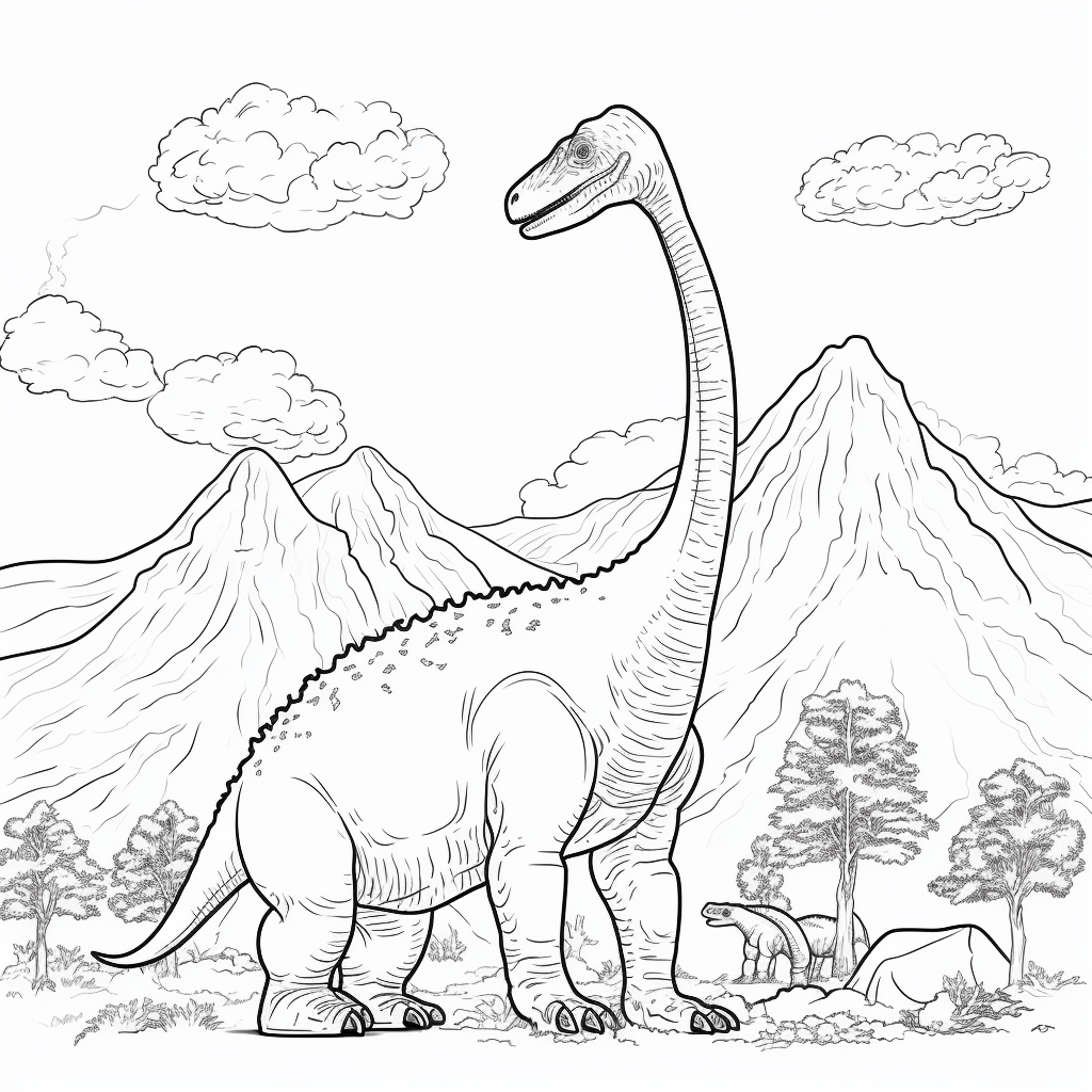 Brachiosaurus spuckt Lava wie ein Vulkan Ausmalbild und Malvorlage