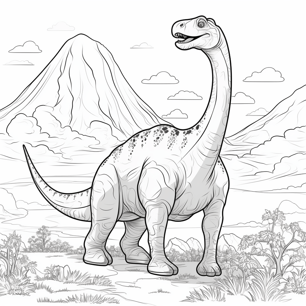 Brachiosaurus und Vulkan Ausmalbild und Malvorlage