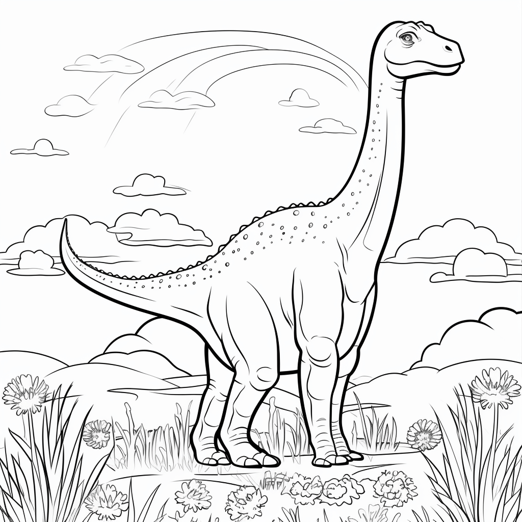 Brachiosaurus versteckt sich hinter gepunkteten Pflanzen Ausmalbild und Malvorlage