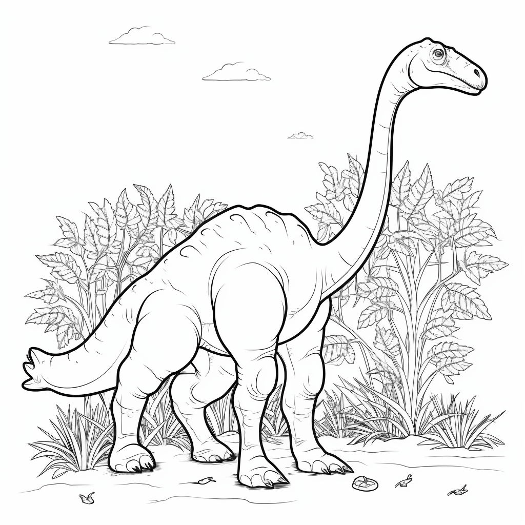 Brachiosaurus zupft Blätter von einem Baum Ausmalbild und Malvorlage