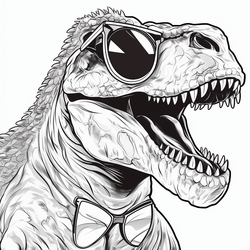 Cooler Tyrannosaurus Rex mit Sonnenbrille Ausmalbild und Malvorlage