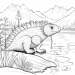 Dimetrodon erfrischt sich im See Ausmalbild und Malvorlage