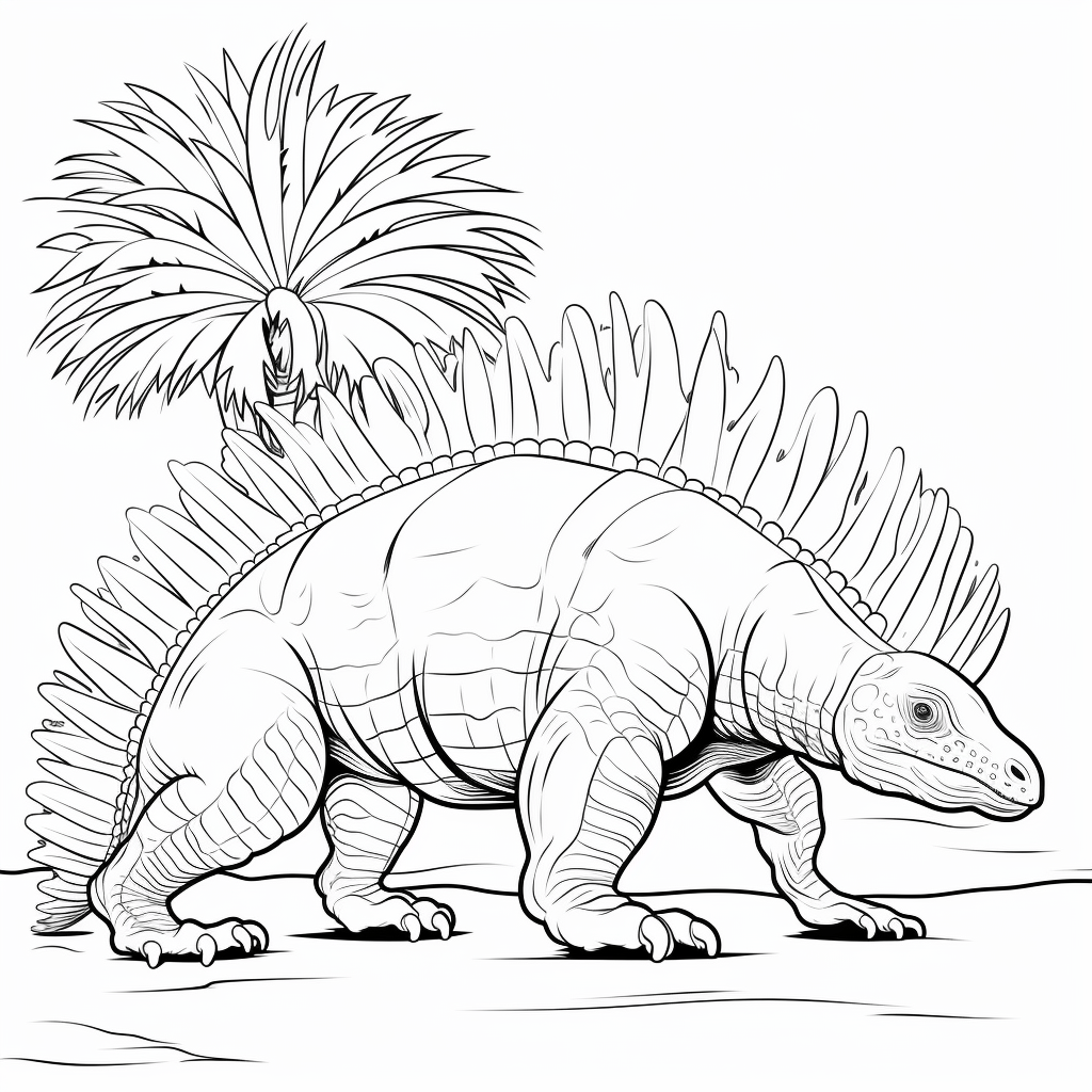 Dimetrodon mit Palmen Ausmalbild und Malvorlage