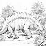 Dimetrodon vor Palmen Ausmalbild und Malvorlage