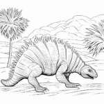 Dimetrodon zwischen Palmen Ausmalbild und Malvorlage