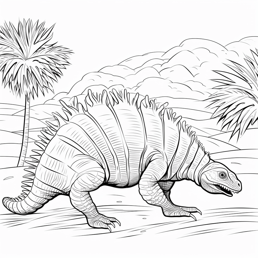 Dimetrodon zwischen Palmen Ausmalbild und Malvorlage