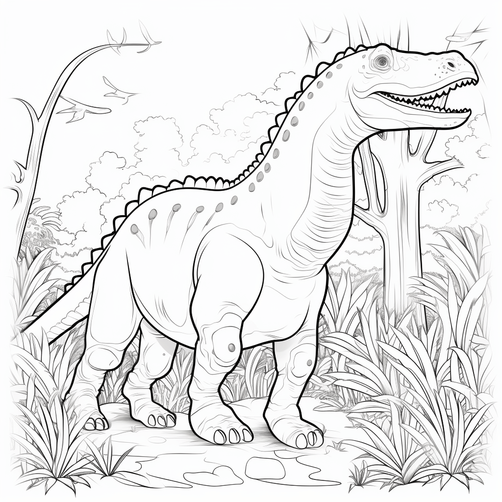 Diplodocus erkundet den Urwald Ausmalbild und Malvorlage