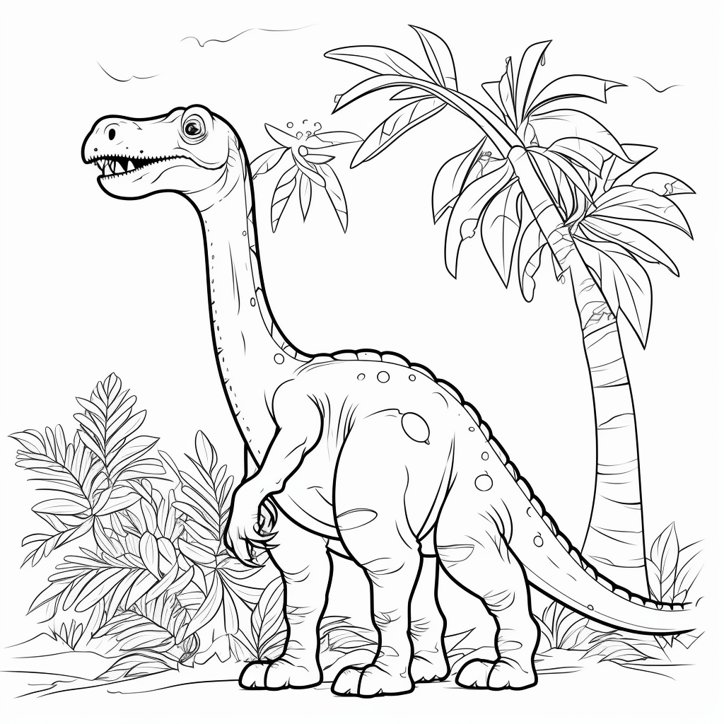 Diplodocus ernährt sich von einem Baum Ausmalbild und Malvorlage