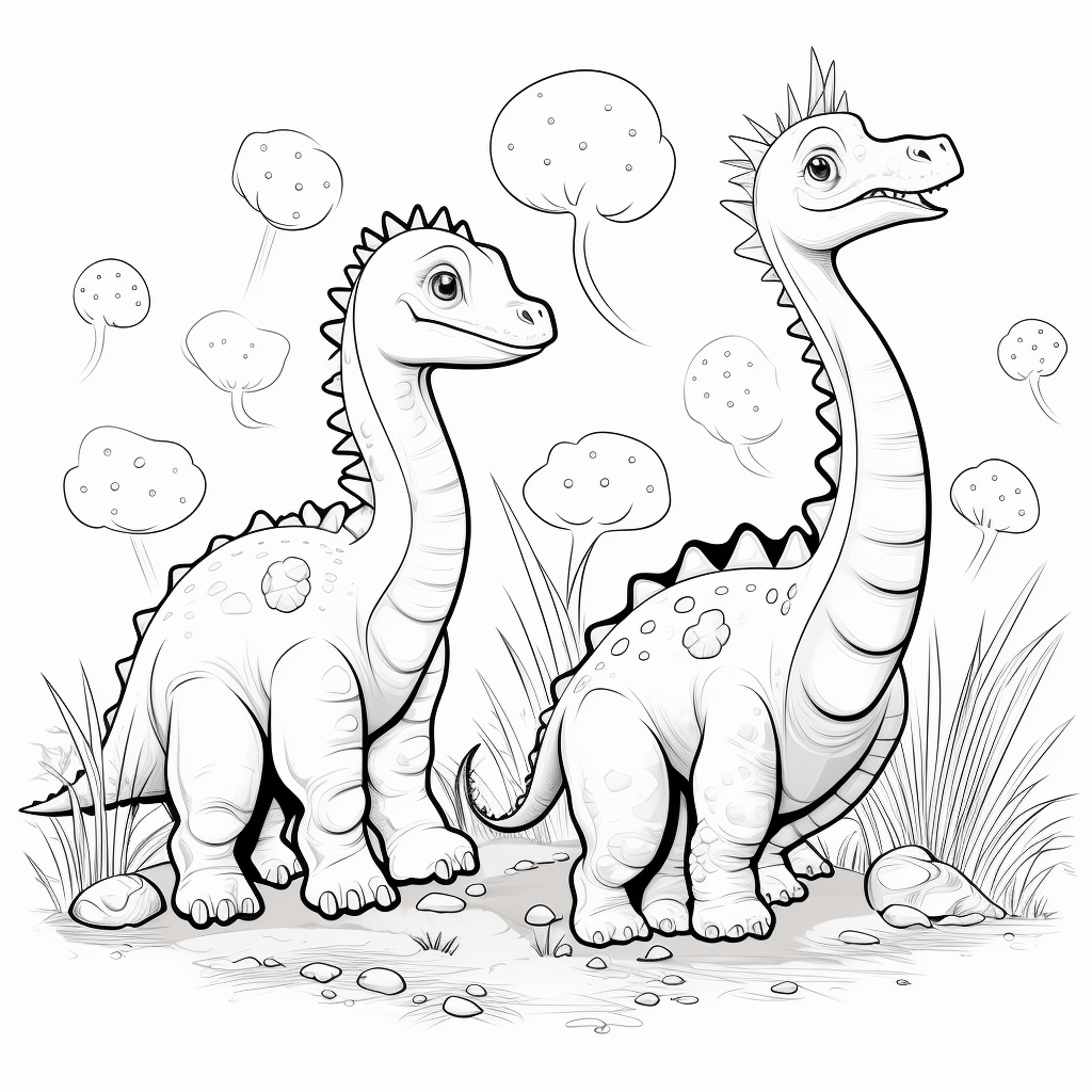 Diplodocus und Stegosaurus spielen zusammen Ausmalbild und Malvorlage