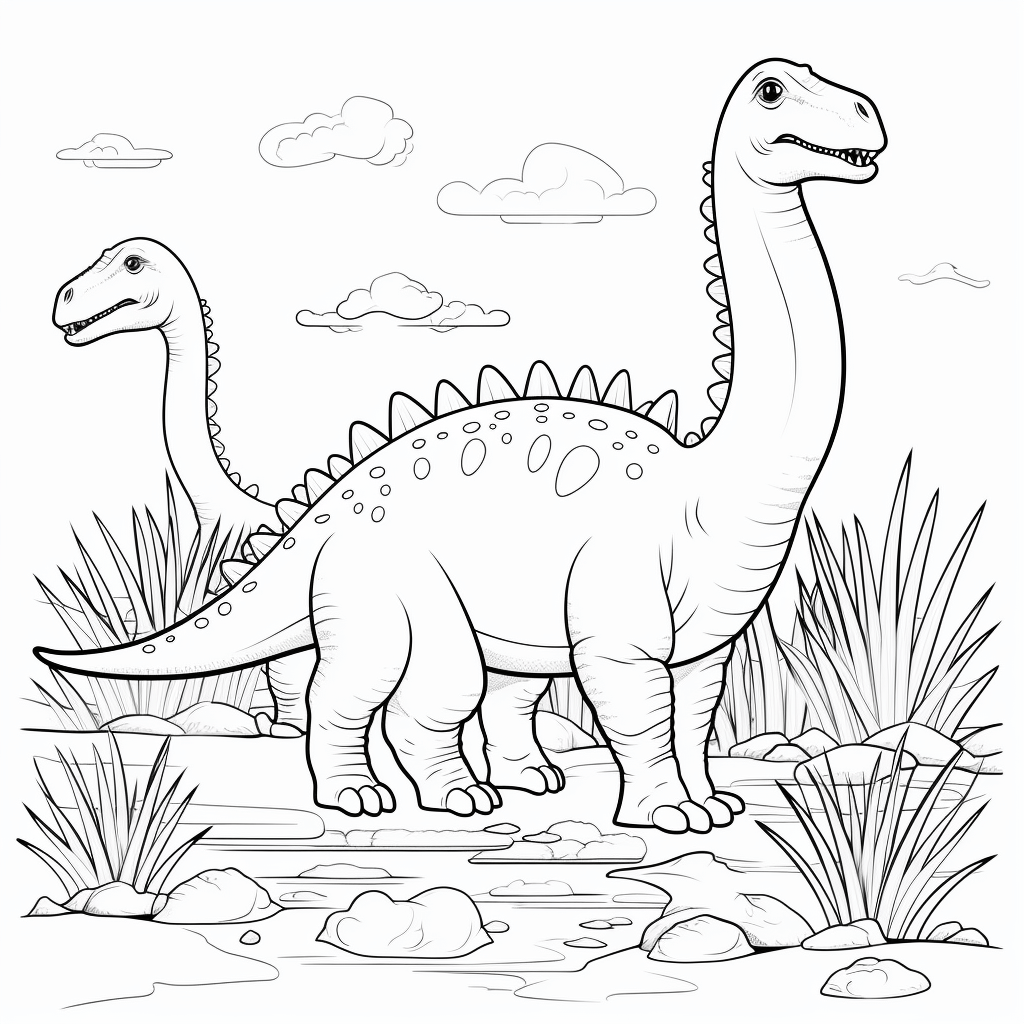 Diplodocus und Stegosaurus vertragen sich gut Ausmalbild und Malvorlage