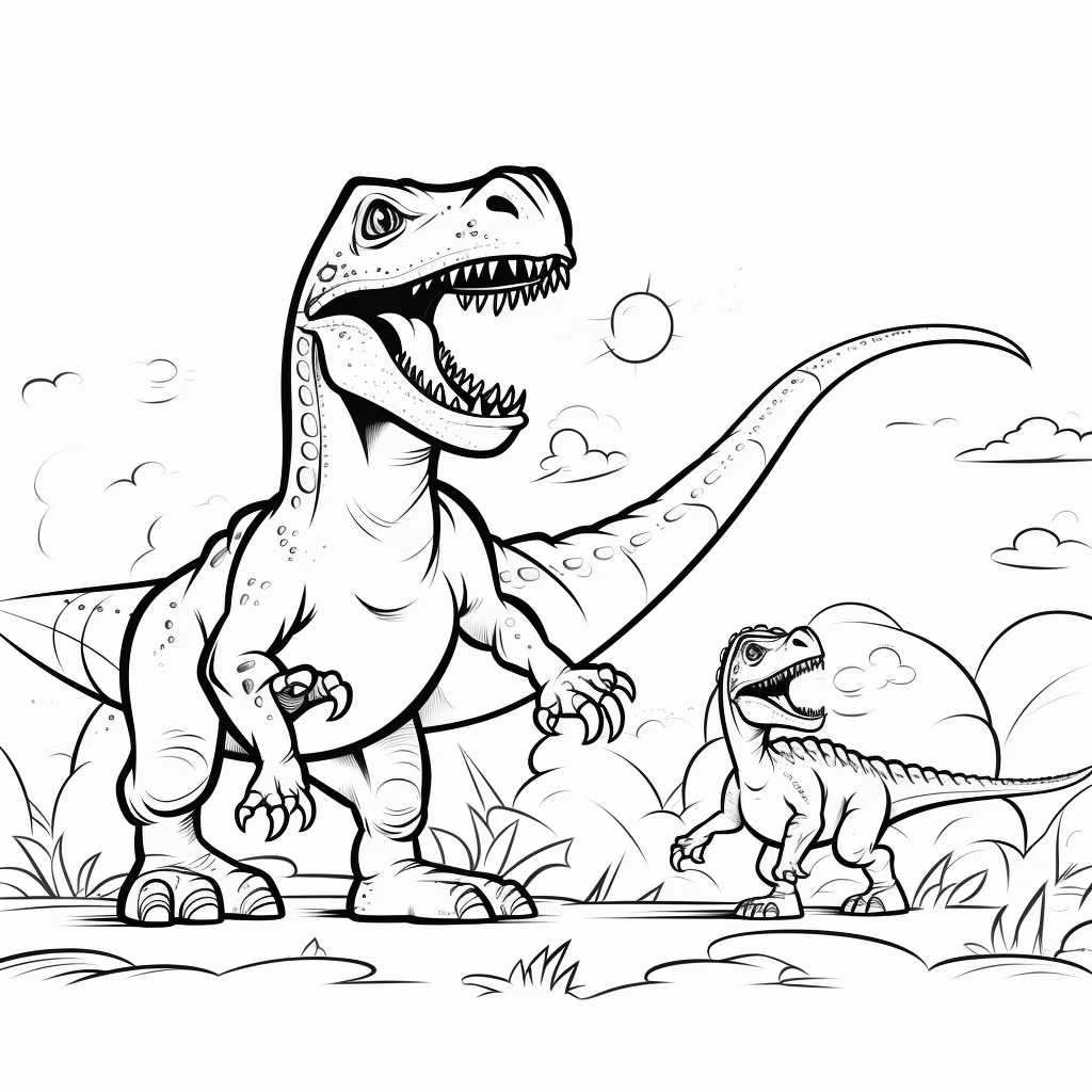 Diplodocus wird von einem T-Rex gejagt Ausmalbild und Malvorlage