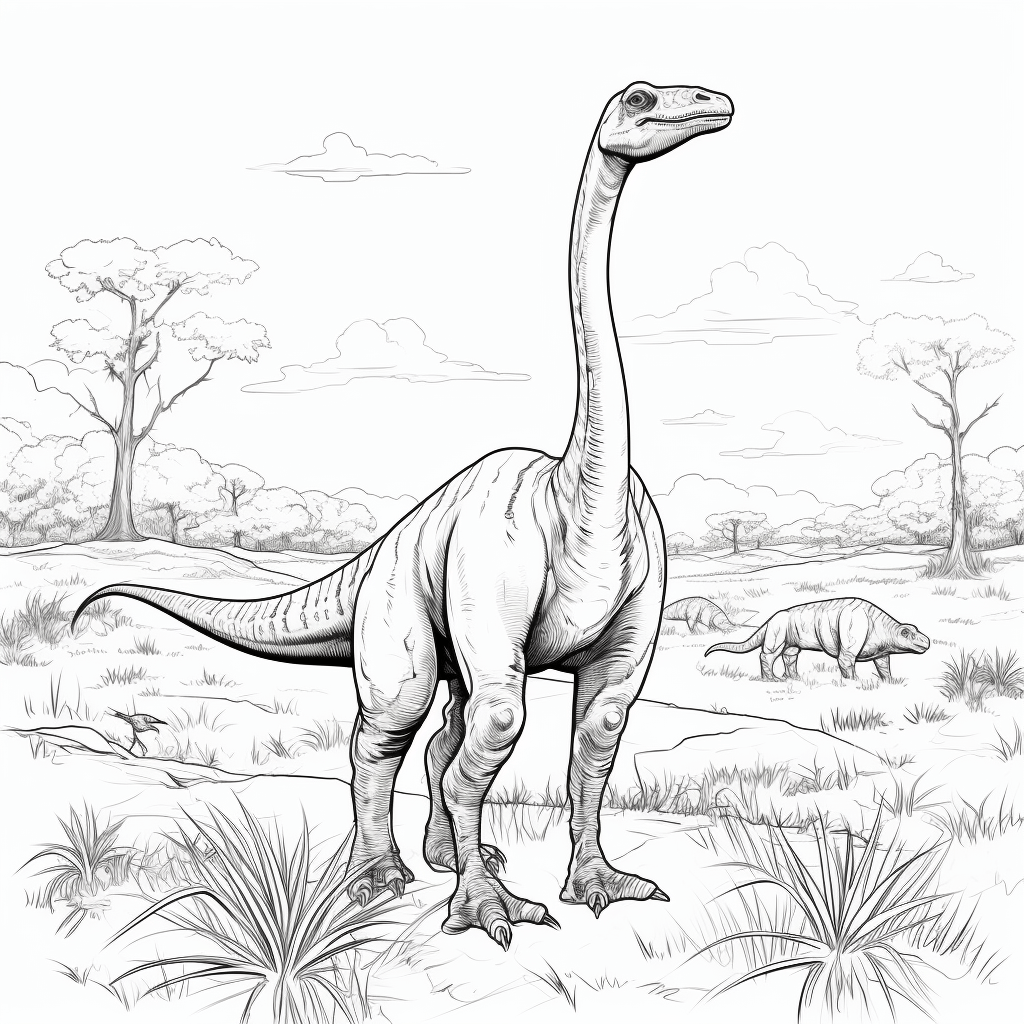 Dromaeosaurus auf der Graslandschaft Ausmalbild und Malvorlage
