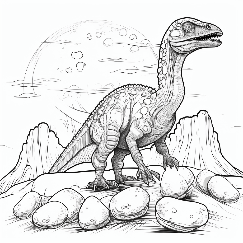 Dromaeosaurus bei seinem Nest Ausmalbild und Malvorlage