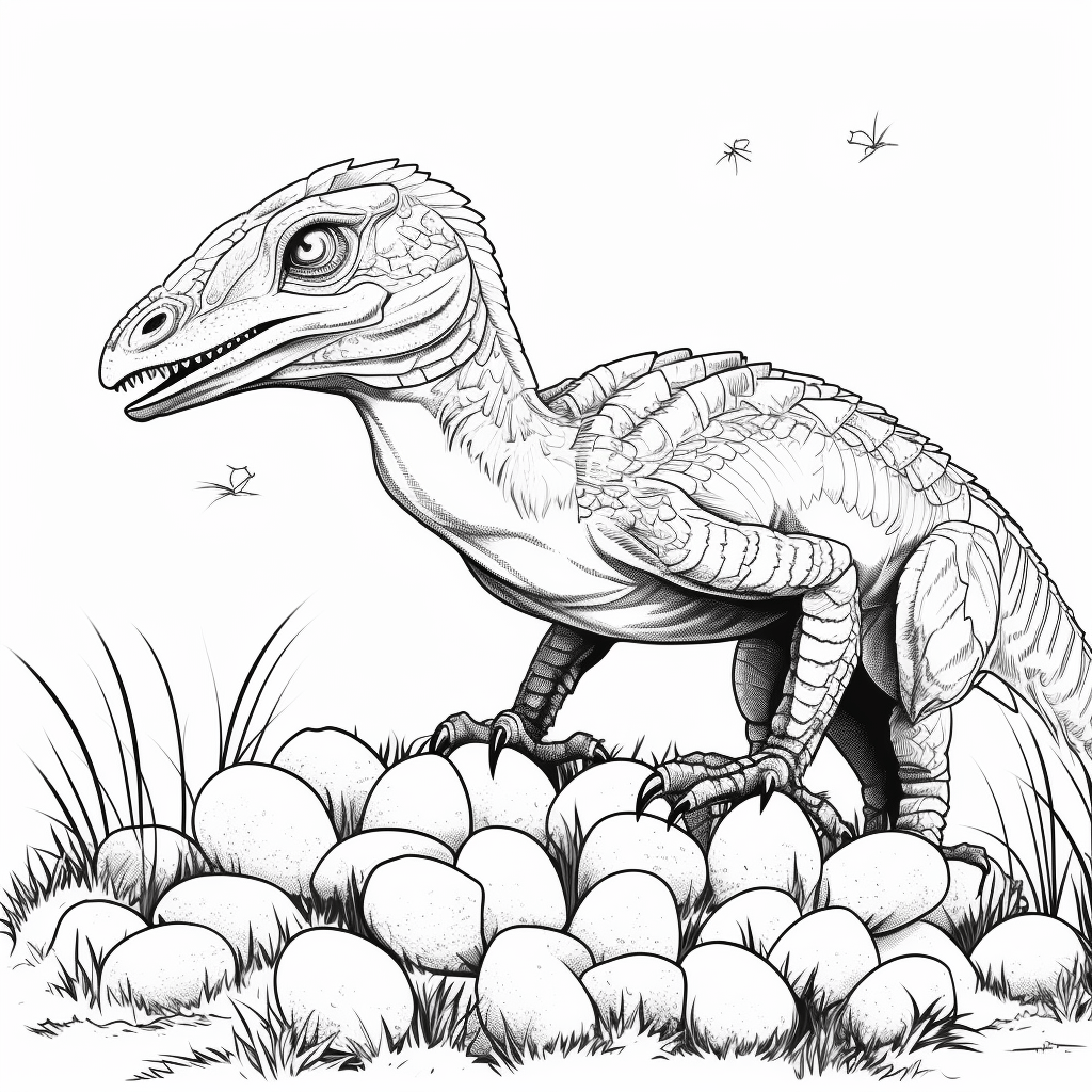 Dromaeosaurus bewacht seine Eier Ausmalbild und Malvorlage