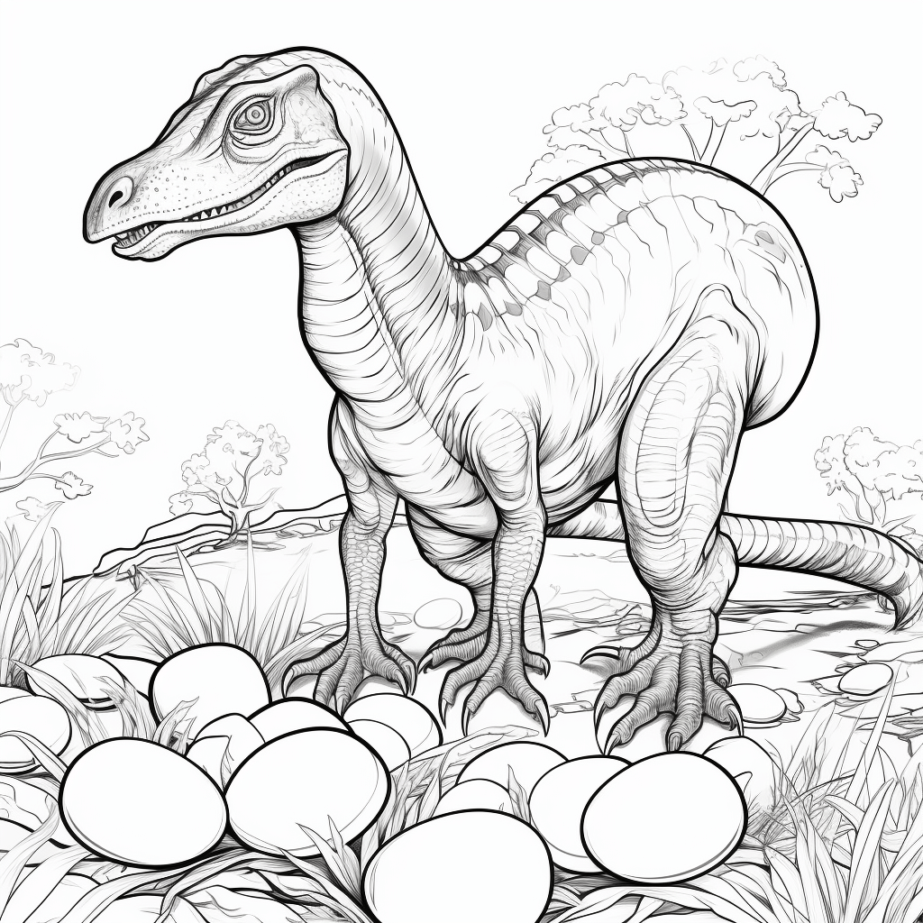 Dromaeosaurus brütet seine Eier aus Ausmalbild und Malvorlage