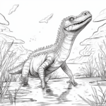 Dromaeosaurus im Fluss Ausmalbild und Malvorlage
