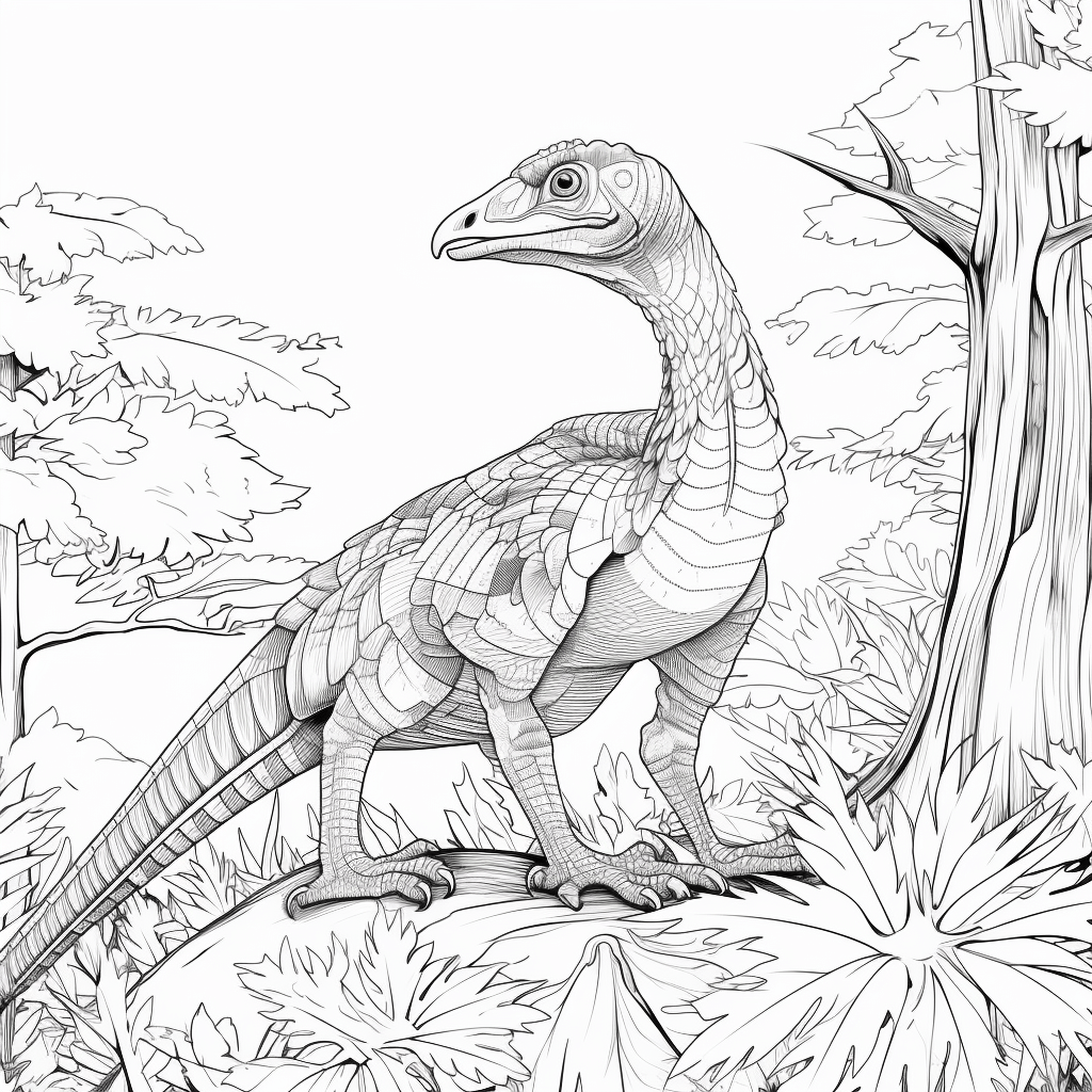 Dromaeosaurus im Wald Ausmalbild und Malvorlage