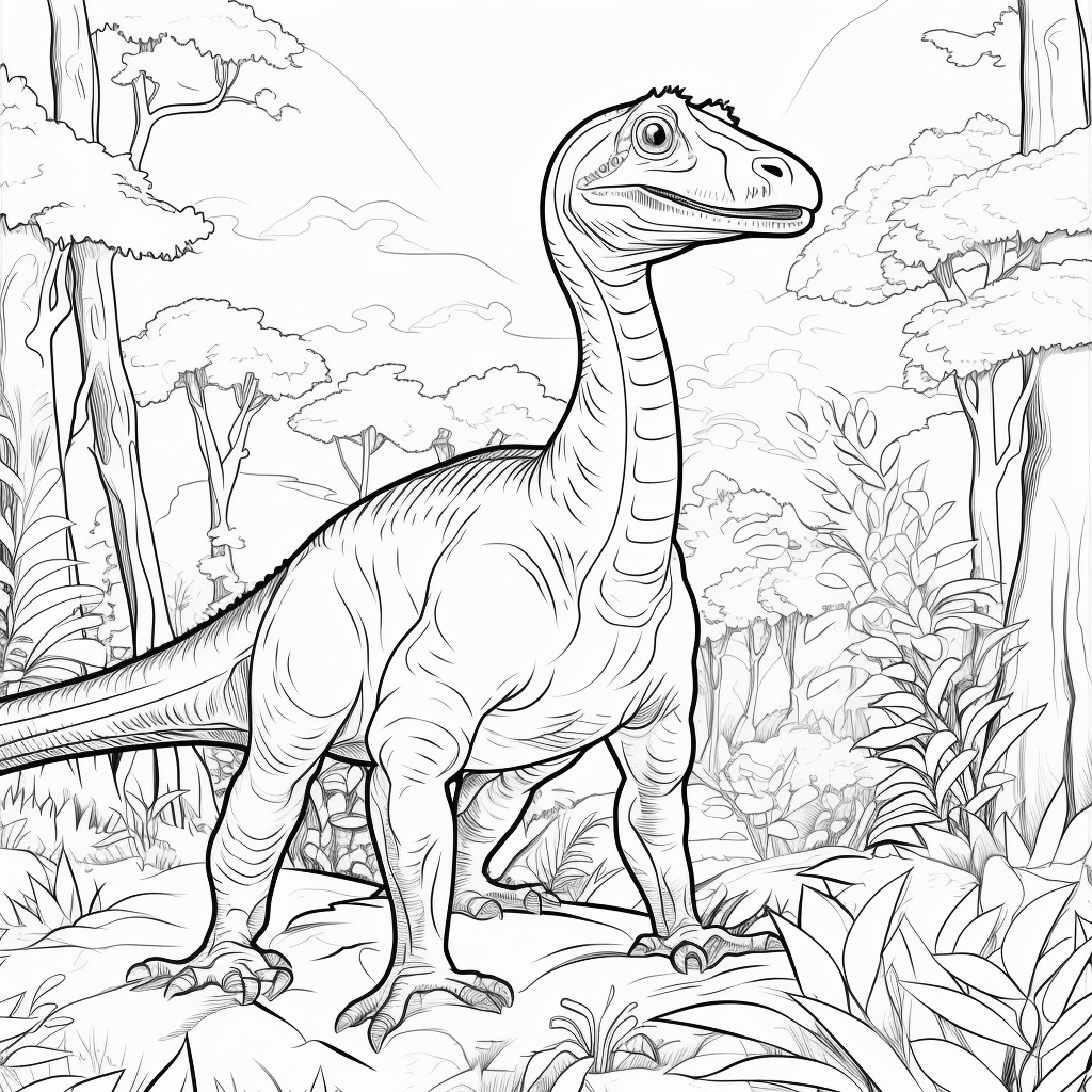 Dromaeosaurus im grünen Dickicht Ausmalbild und Malvorlage
