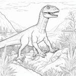 Dromaeosaurus in der Savanne Ausmalbild und Malvorlage