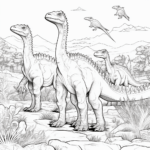 Dromaeosaurus mit anderen Sauriern Ausmalbild und Malvorlage