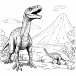 Dromaeosaurus spielt mit einem Hund Ausmalbild und Malvorlage