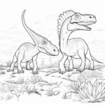Dromaeosaurus stürzt sich auf Triceratops Ausmalbild und Malvorlage