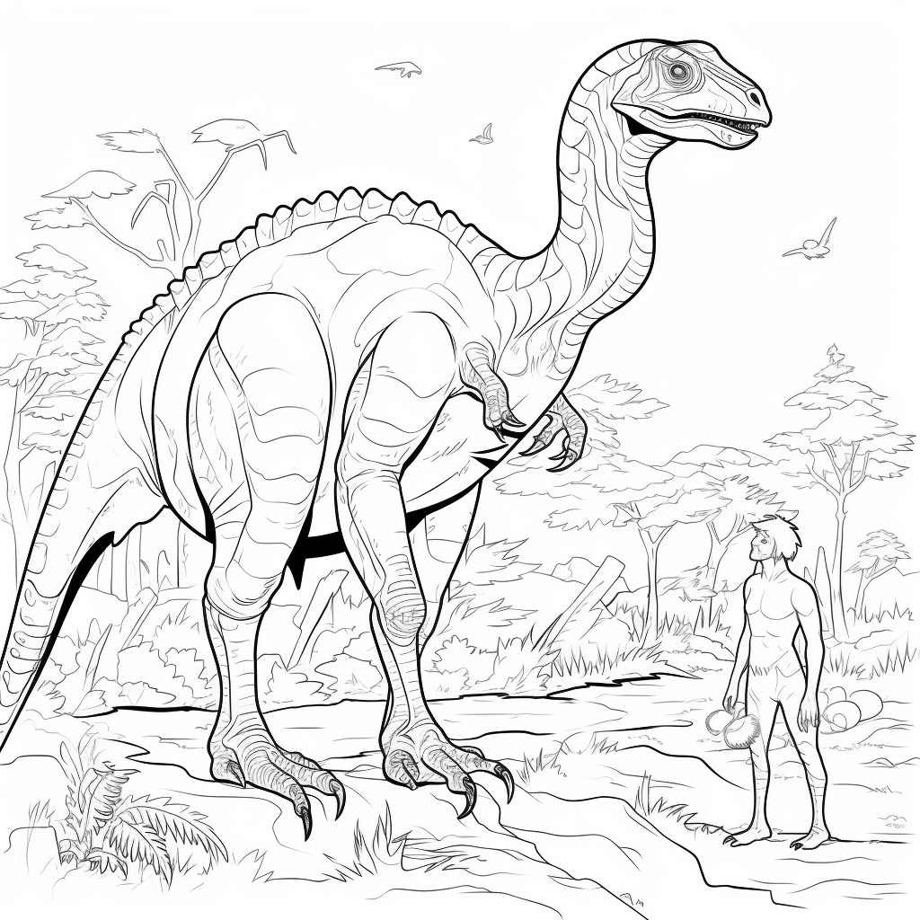 Dromaeosaurus trifft einen Forscher Ausmalbild und Malvorlage