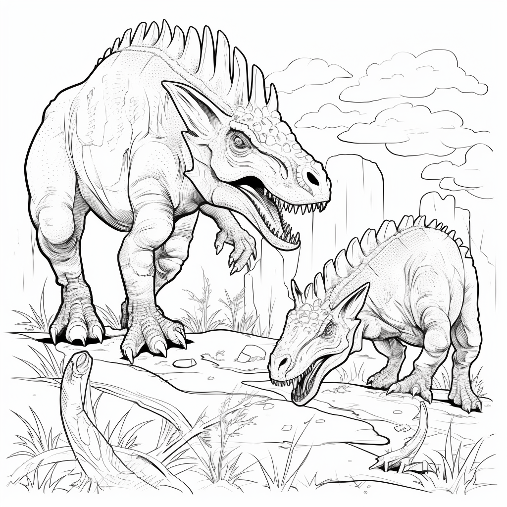 Dromaeosaurus verfolgt Triceratops Ausmalbild und Malvorlage