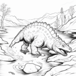 Durstiger Ankylosaurus am Flussufer Ausmalbild und Malvorlage