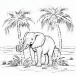 Elefant steht unter Palme Ausmalbild und Malvorlage